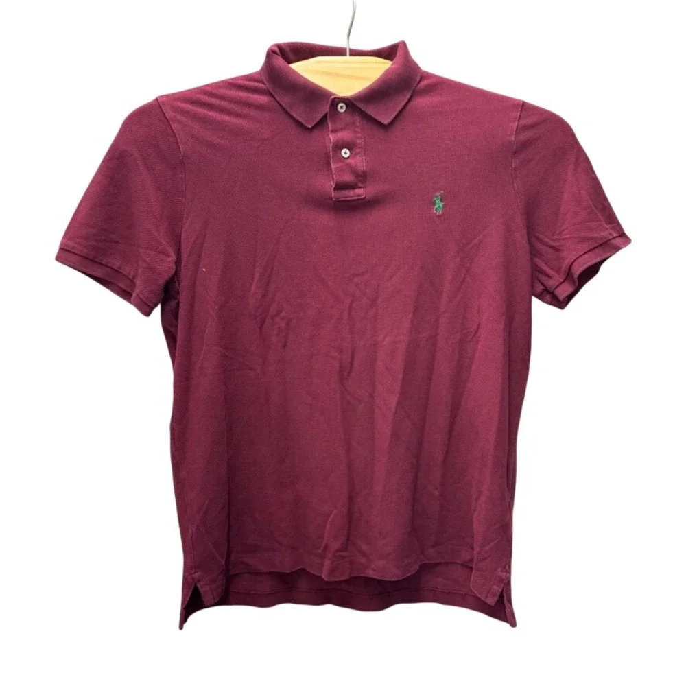 Polo Ralph Lauren Mens Large Classic Fit Burgundy Cotton Pique Short Sleeve Polo